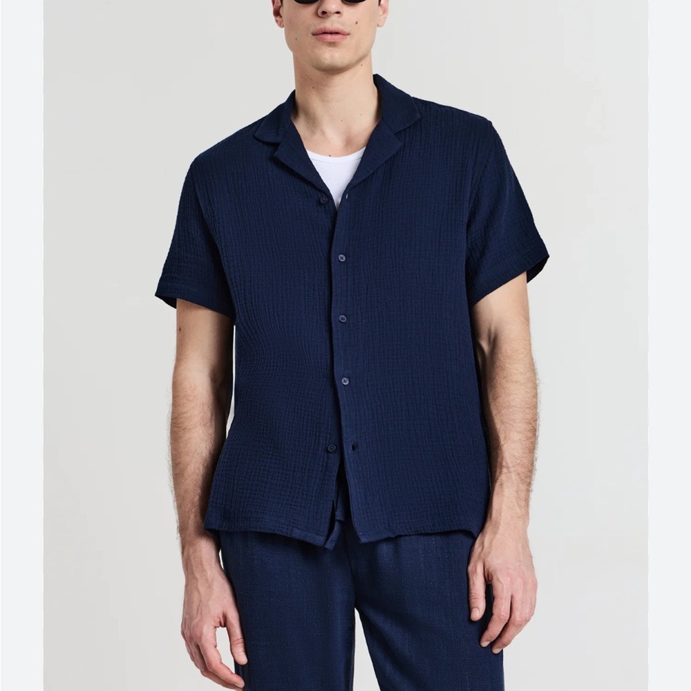 Calliope‎ Shirt Size Medium Men's Navy Blue Short Sleeve Shirt